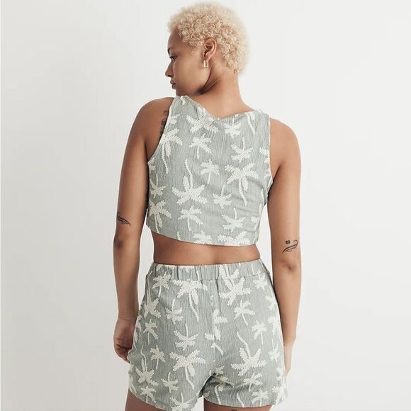 NWT Madewell Jacquard Square-Neck Button-Front Crop Tank - Picture 2 of 7